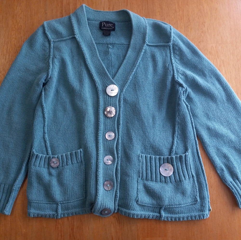 Pure Handknit Cotton Cardigan Sweater Medium Sezane Style